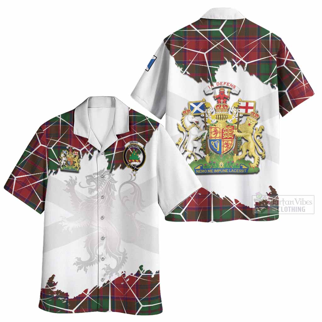 Grant Tartan Hawaiian Shirt with Family Crest and Lion Rampant Grunge Style