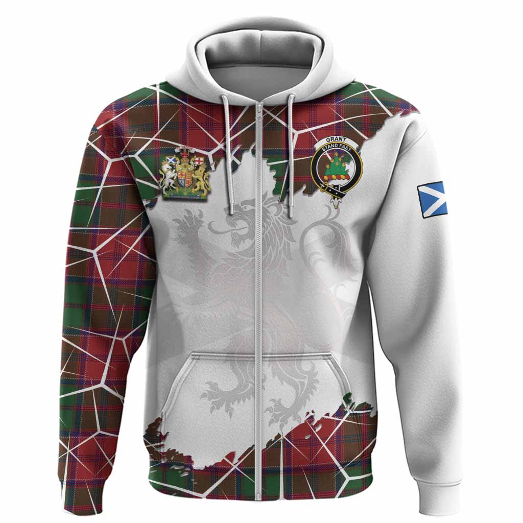 Grant Tartan Hoodie with Family Crest and Lion Rampant Grunge Style