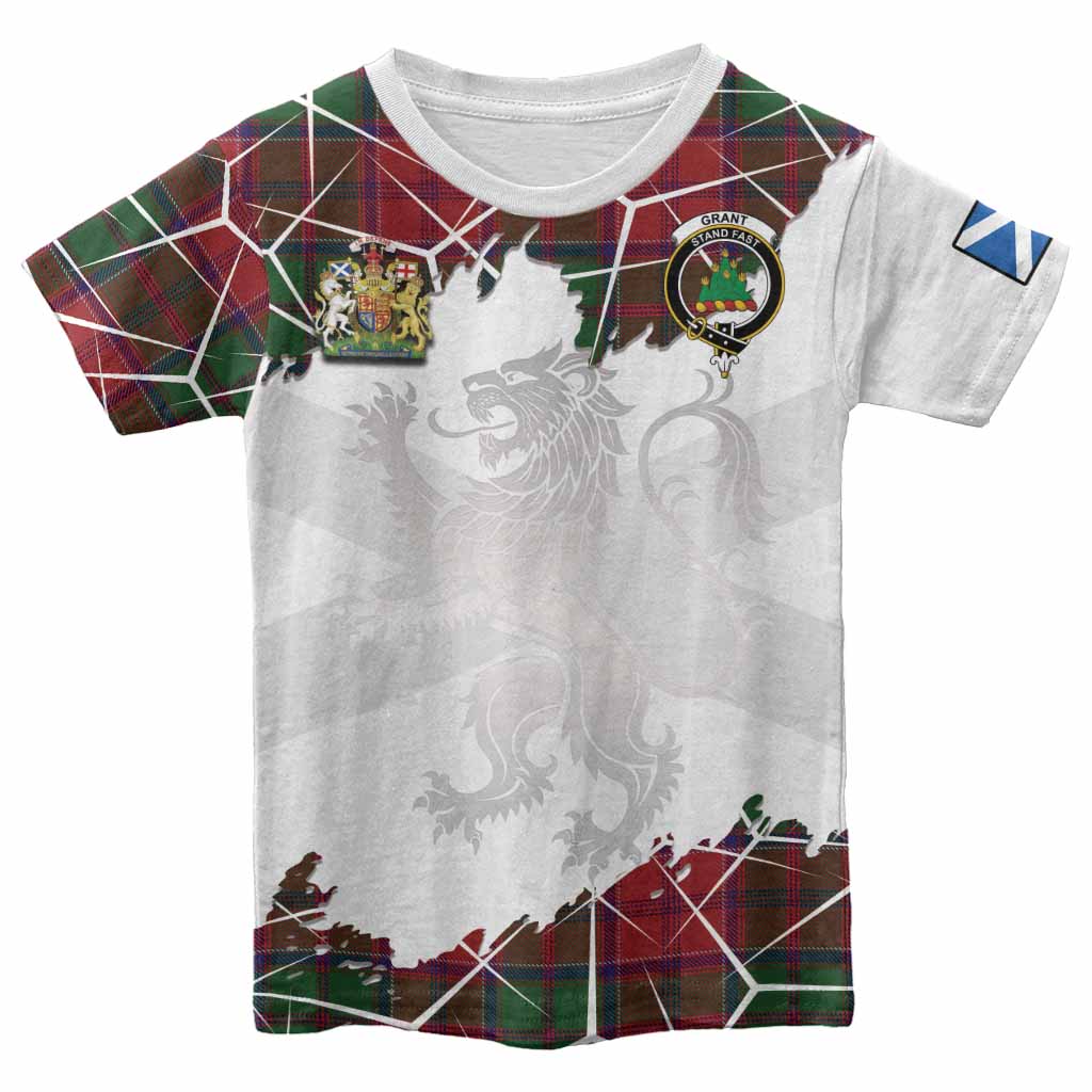 Grant Tartan Kid T-shirt with Family Crest and Lion Rampant Grunge Style