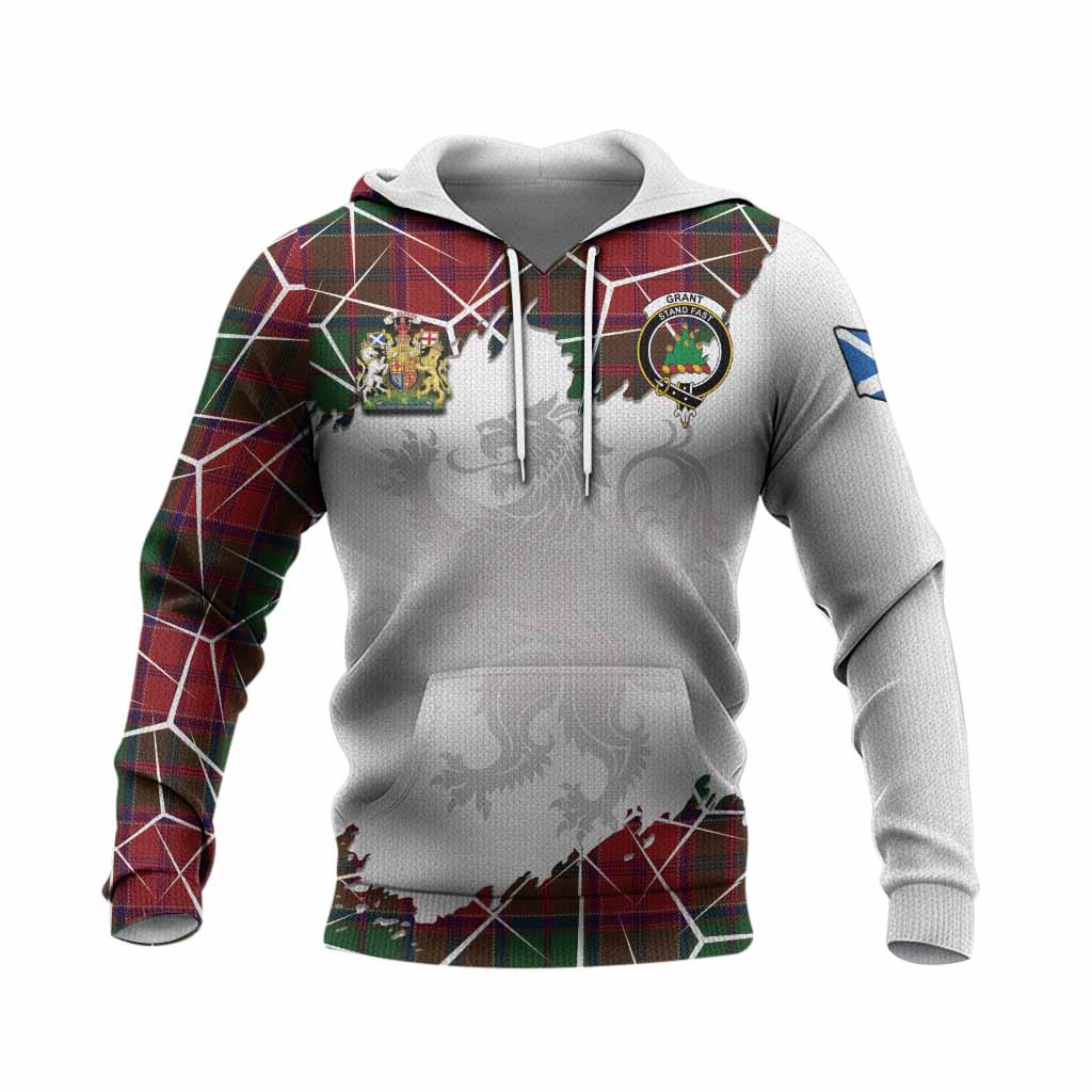 Grant Tartan Knitted Hoodie with Family Crest and Lion Rampant Grunge Style