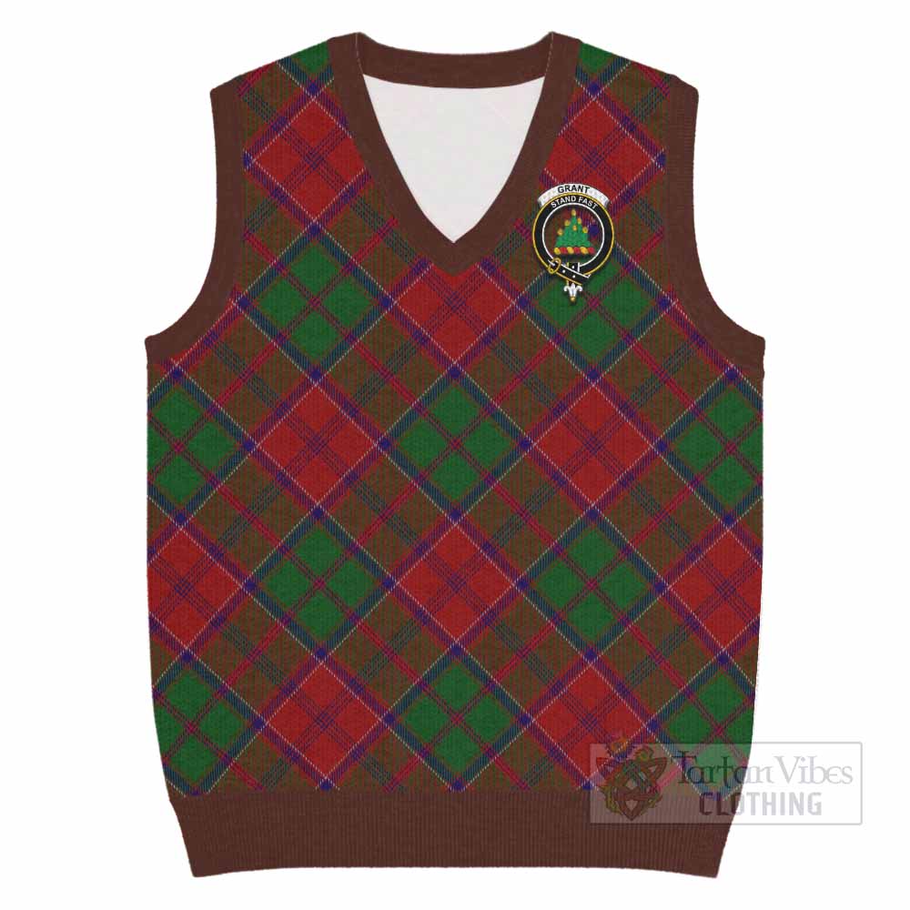 Grant Tartan Knitted V-Neck Vest with Family Crest Cross Style