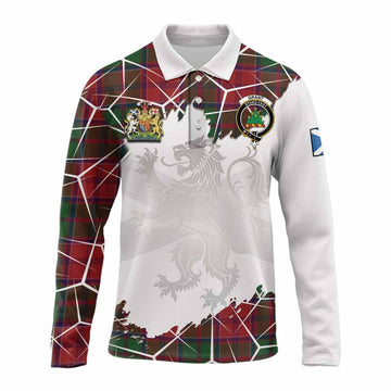 Grant Tartan Long Sleeve Polo Shirt with Family Crest and Lion Rampant Grunge Style