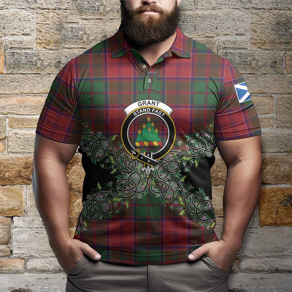 Grant Tartan Polo Shirt Thistle Scottish Spirit