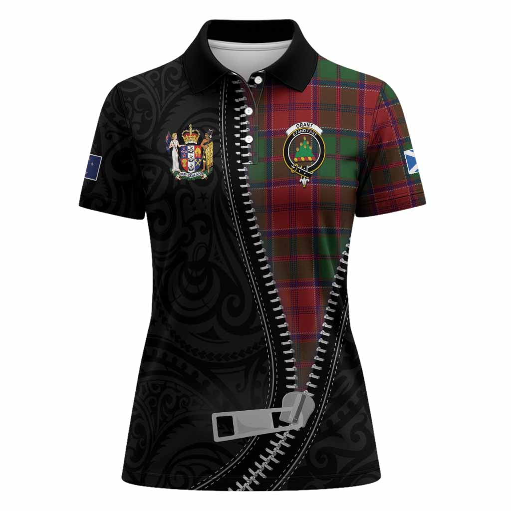 Grant Tartan Women Polo Shirt New Zealand Pattern Unique Zipper Stylized