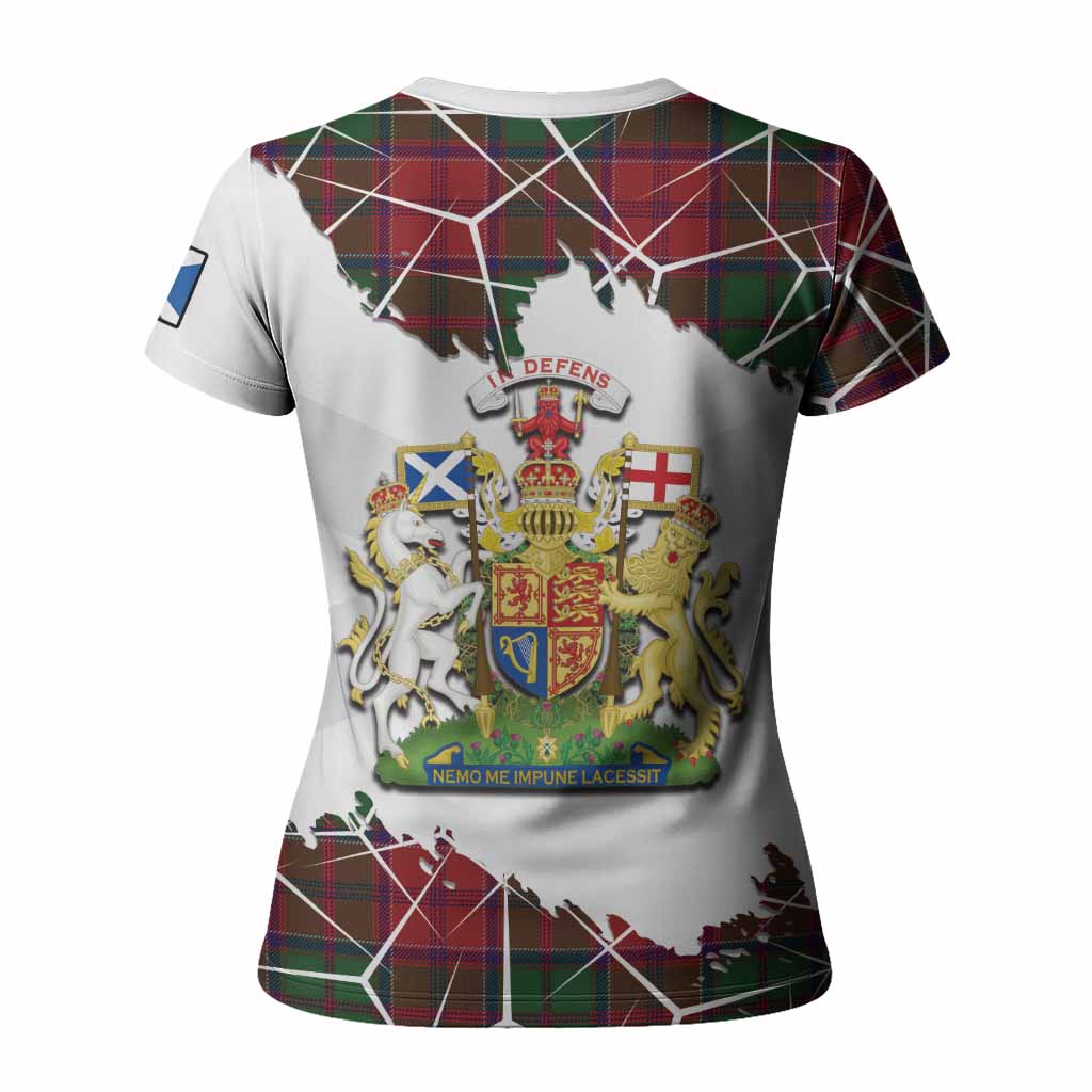 Grant Tartan Women T shirt with Family Crest and Lion Rampant Grunge Style