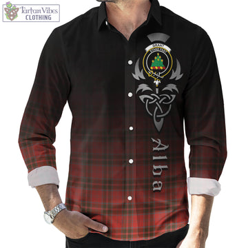 Grant Weathered Tartan Long Sleeve Button Up Featuring Alba Gu Brath Family Crest Celtic Inspired