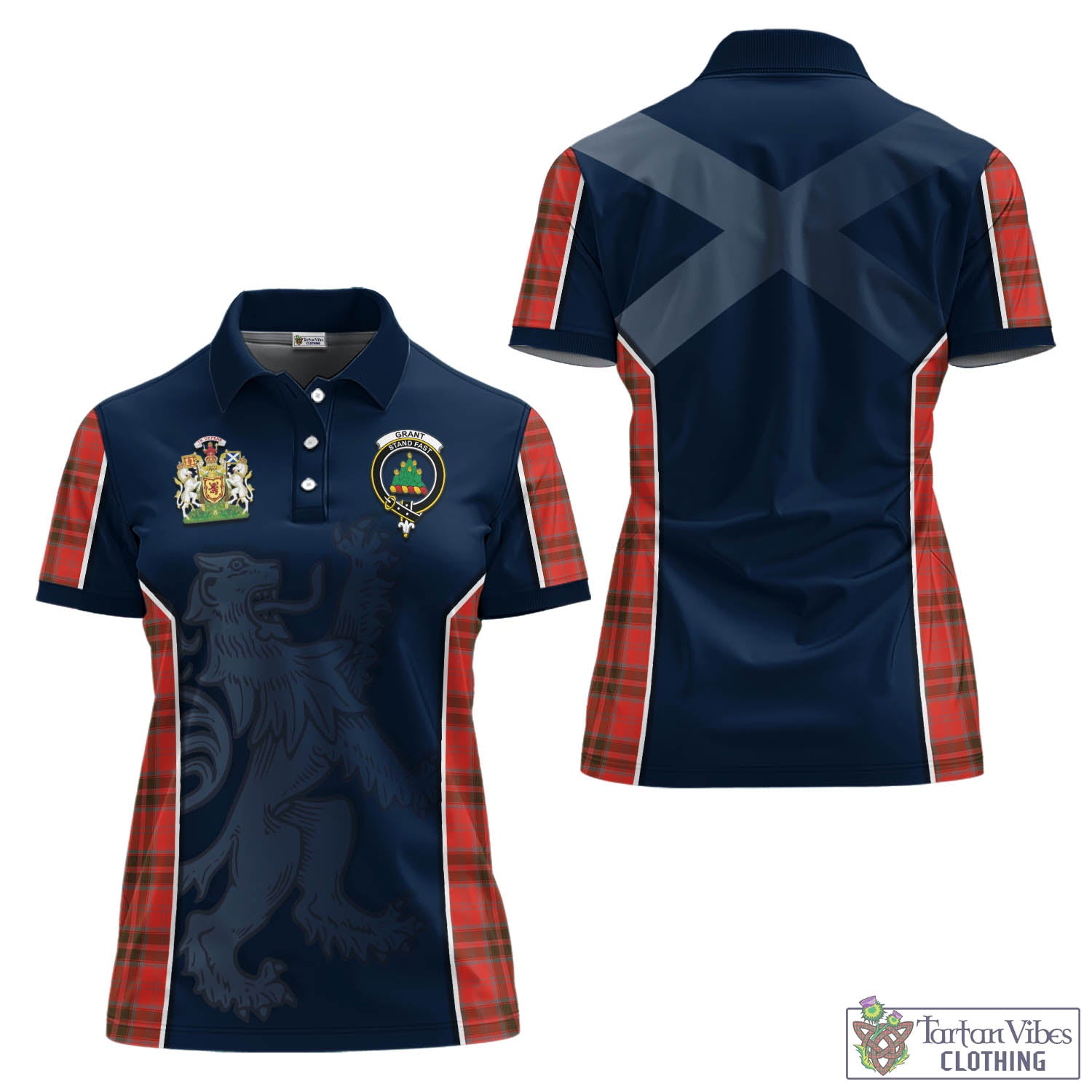 Tartan Vibes Clothing Grant Weathered Tartan Women's Polo Shirt with Family Crest and Lion Rampant Vibes Sport Style