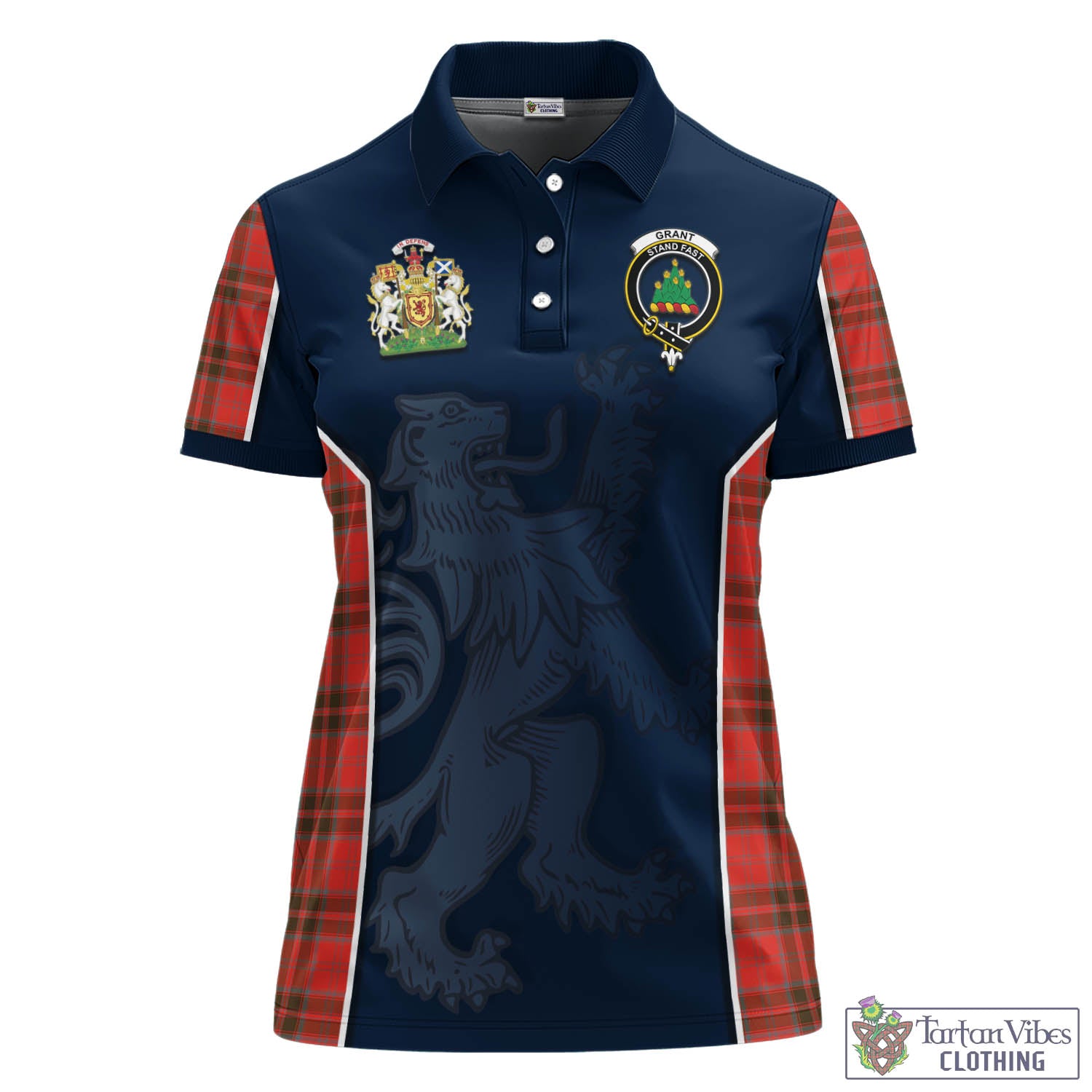 Tartan Vibes Clothing Grant Weathered Tartan Women's Polo Shirt with Family Crest and Lion Rampant Vibes Sport Style