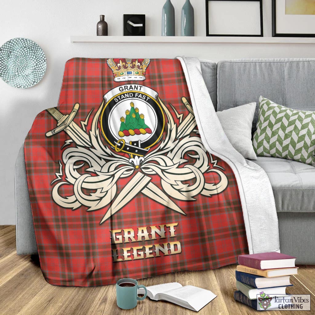 Tartan Vibes Clothing Grant Weathered Tartan Blanket with Clan Crest and the Golden Sword of Courageous Legacy