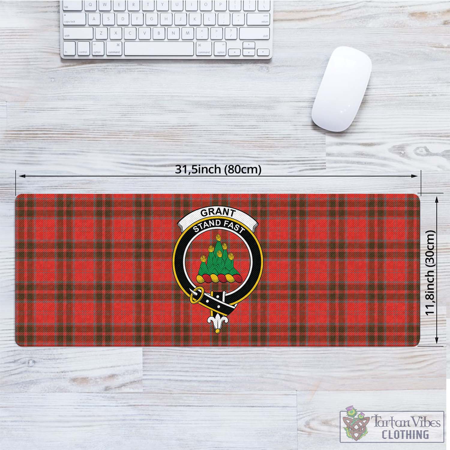 Tartan Vibes Clothing Grant Weathered Tartan Mouse Pad with Family Crest