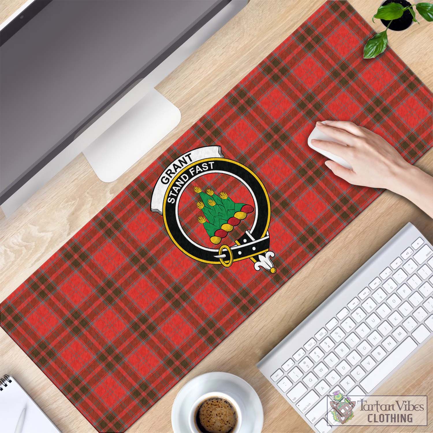Tartan Vibes Clothing Grant Weathered Tartan Mouse Pad with Family Crest