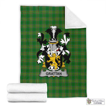 Tartan Vibes Clothing Grattan Irish Clan Tartan Blanket with Coat of Arms