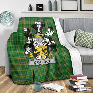 Tartan Vibes Clothing Grattan Irish Clan Tartan Blanket with Coat of Arms