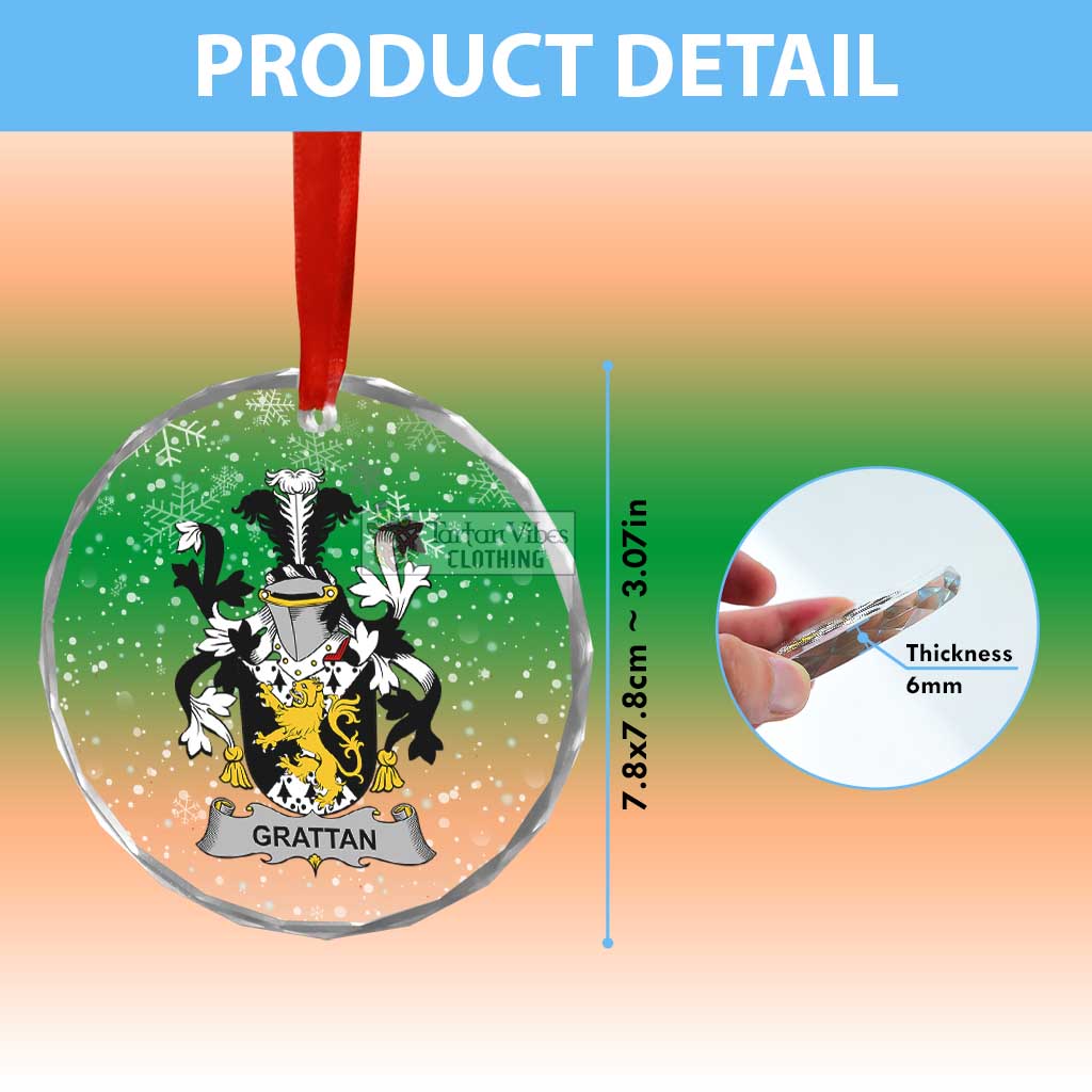 Grattan Irish Clan Christmas Glass Ornament with Coat of Arms - 2D-tartanvibesclothing