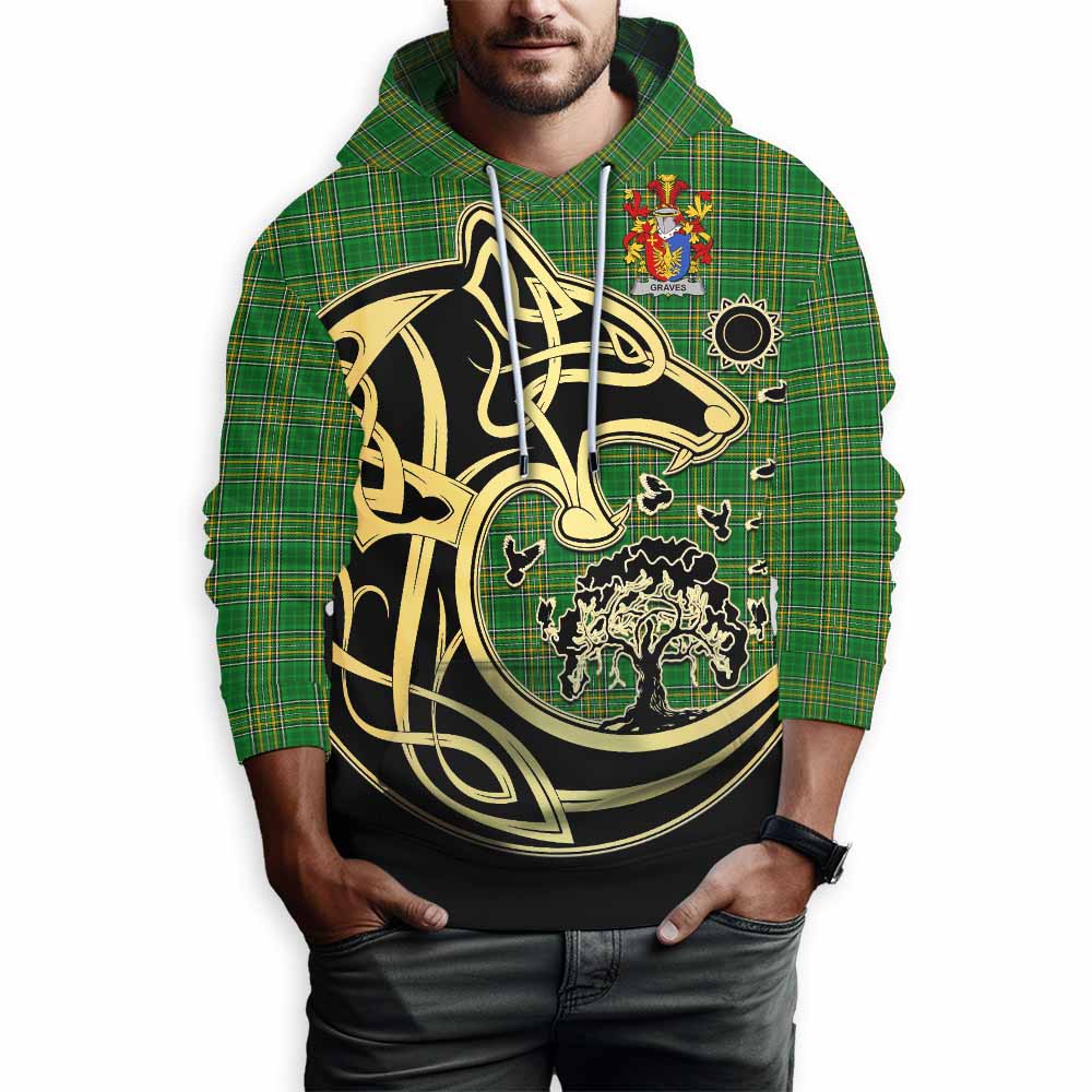 Tartan Vibes Clothing Graves Irish Tartan Hoodie with Coat of Arms Celtic Wolf Style