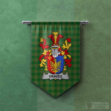 Graves Irish Clan Tartan Gonfalon, Tartan Banner with Coat of Arms