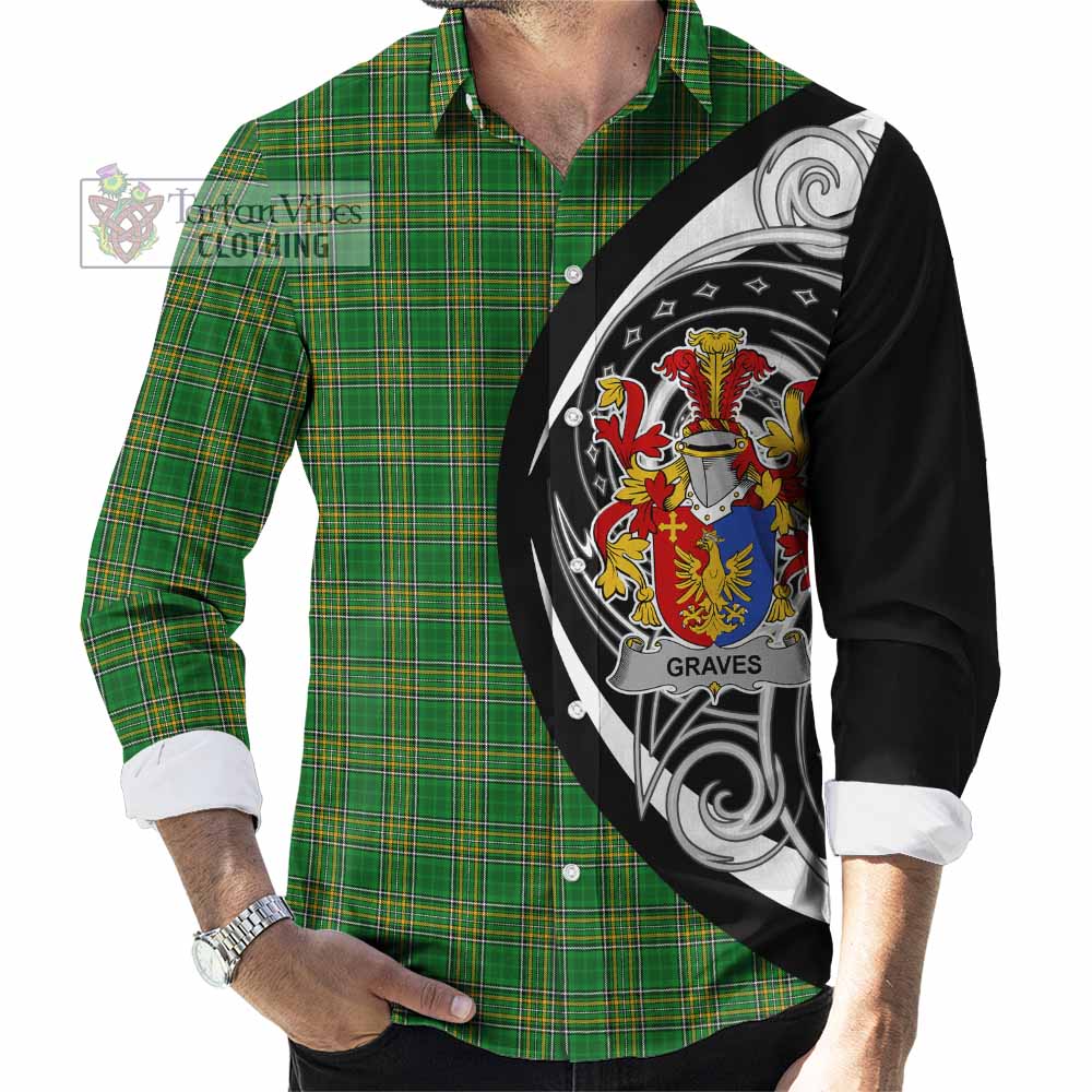 Tartan Vibes Clothing Graves Irish Clan Long Sleeve Button Shirt Celtic Circle Style