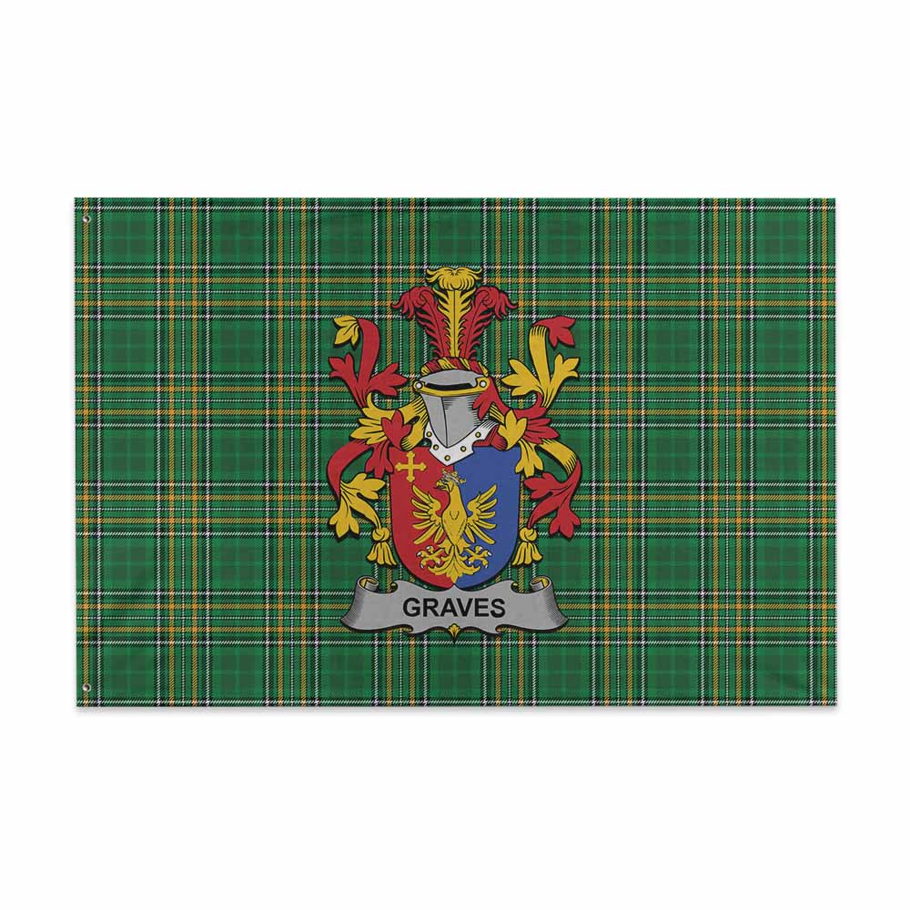 Tartan Vibes Clothing Graves Irish Clan Tartan House Flag with Coat of Arms