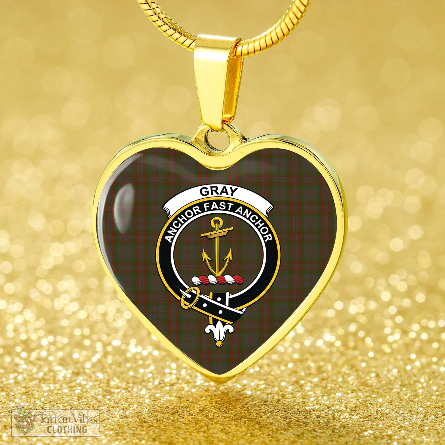 Gray Tartan Heart Necklace with Family Crest - Tartan Vibes Clothing