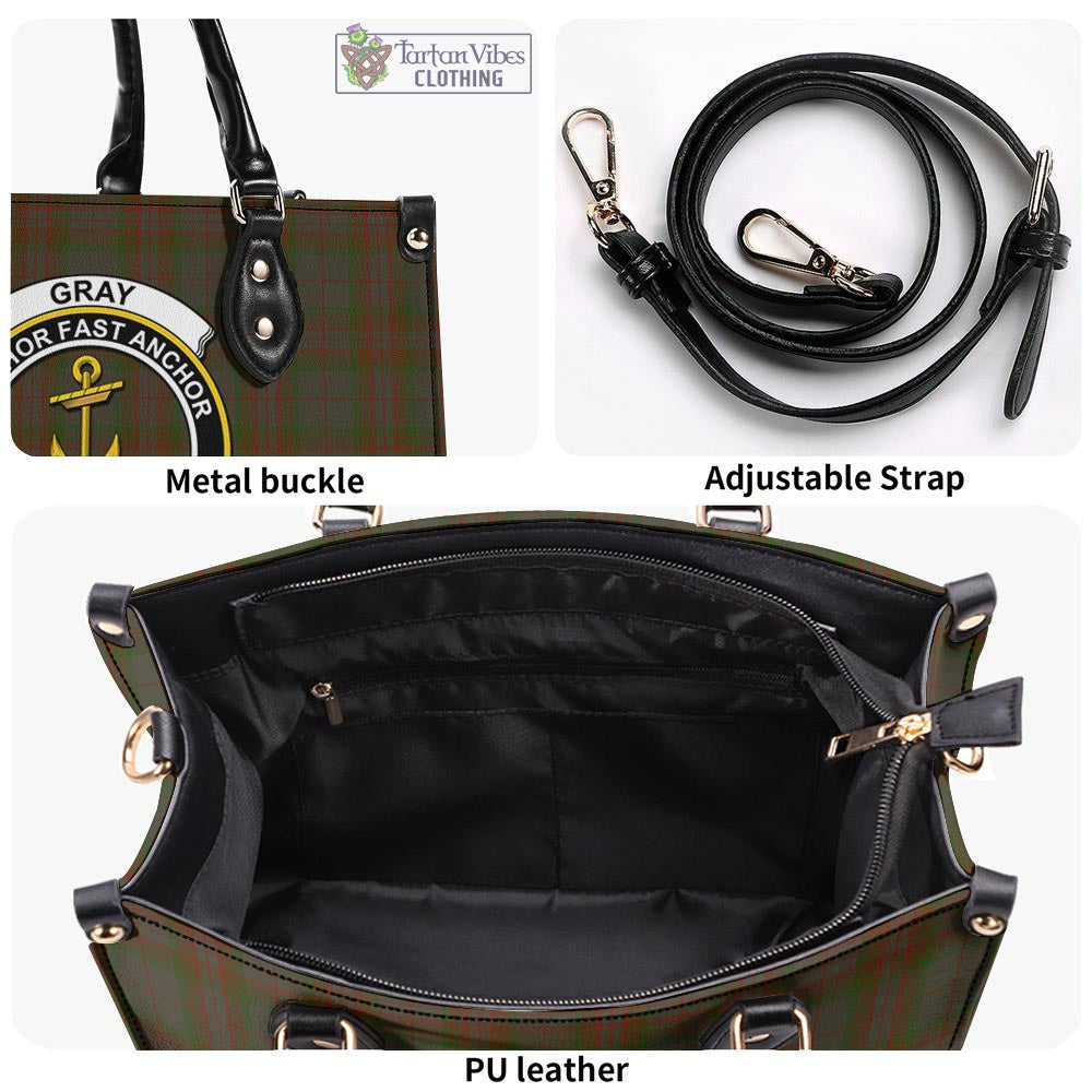 Gray Tartan Luxury Leather Handbags with Family Crest - Tartan Vibes Clothing