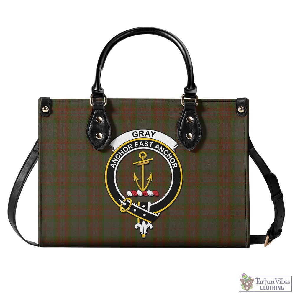 Gray Tartan Luxury Leather Handbags with Family Crest - Tartan Vibes Clothing