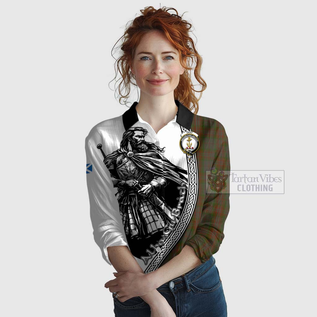 Gray Tartan Clan Crest Women's Casual Shirt with Highlander Warrior Celtic Style Female - Tartan Vibes Clothing