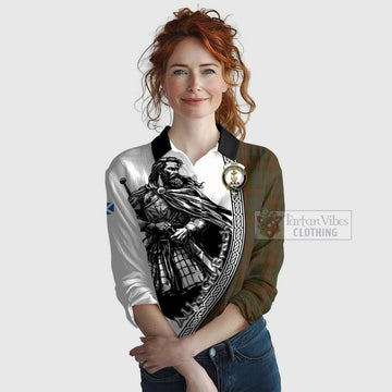 Gray Tartan Clan Crest Women's Casual Shirt with Highlander Warrior Celtic Style Female - Tartan Vibes Clothing