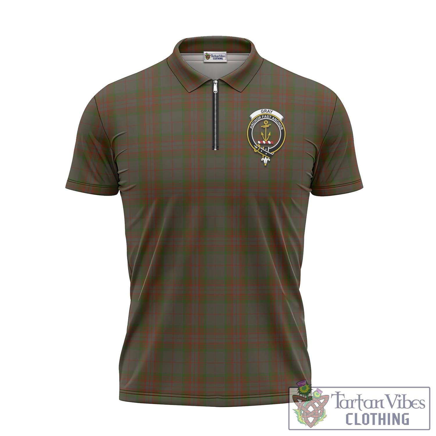 Gray Tartan Zipper Polo Shirt with Family Crest Unisex - Tartan Vibes Clothing