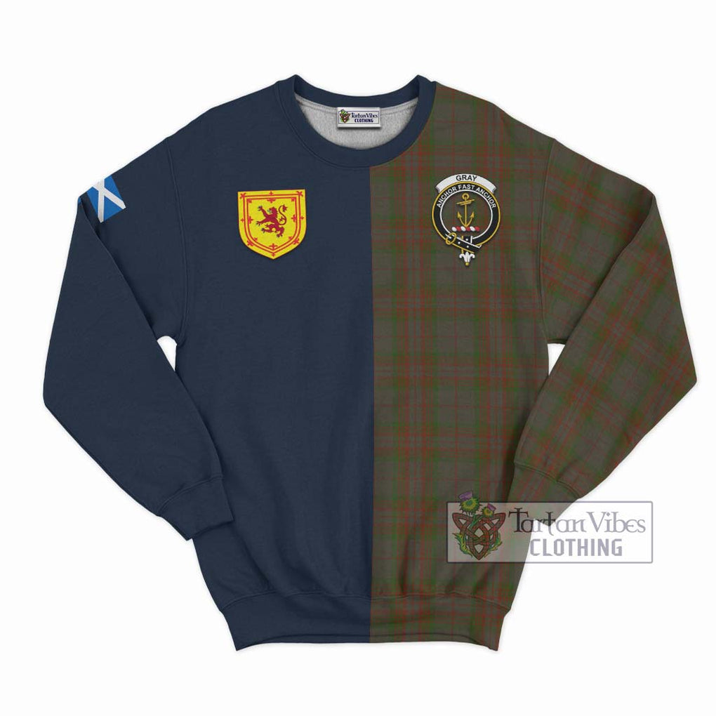 Gray Tartan Sweatshirt Alba with Scottish Lion Royal Arm Half Style Unisex - Tartan Vibes Clothing