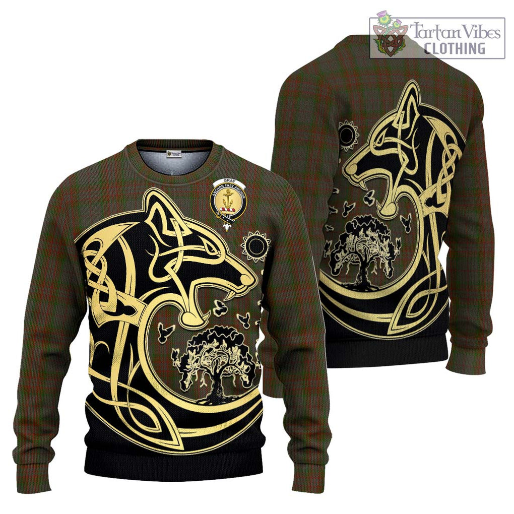 Gray Tartan Ugly Sweater with Family Crest Celtic Wolf Style Unisex - Tartan Vibes Clothing