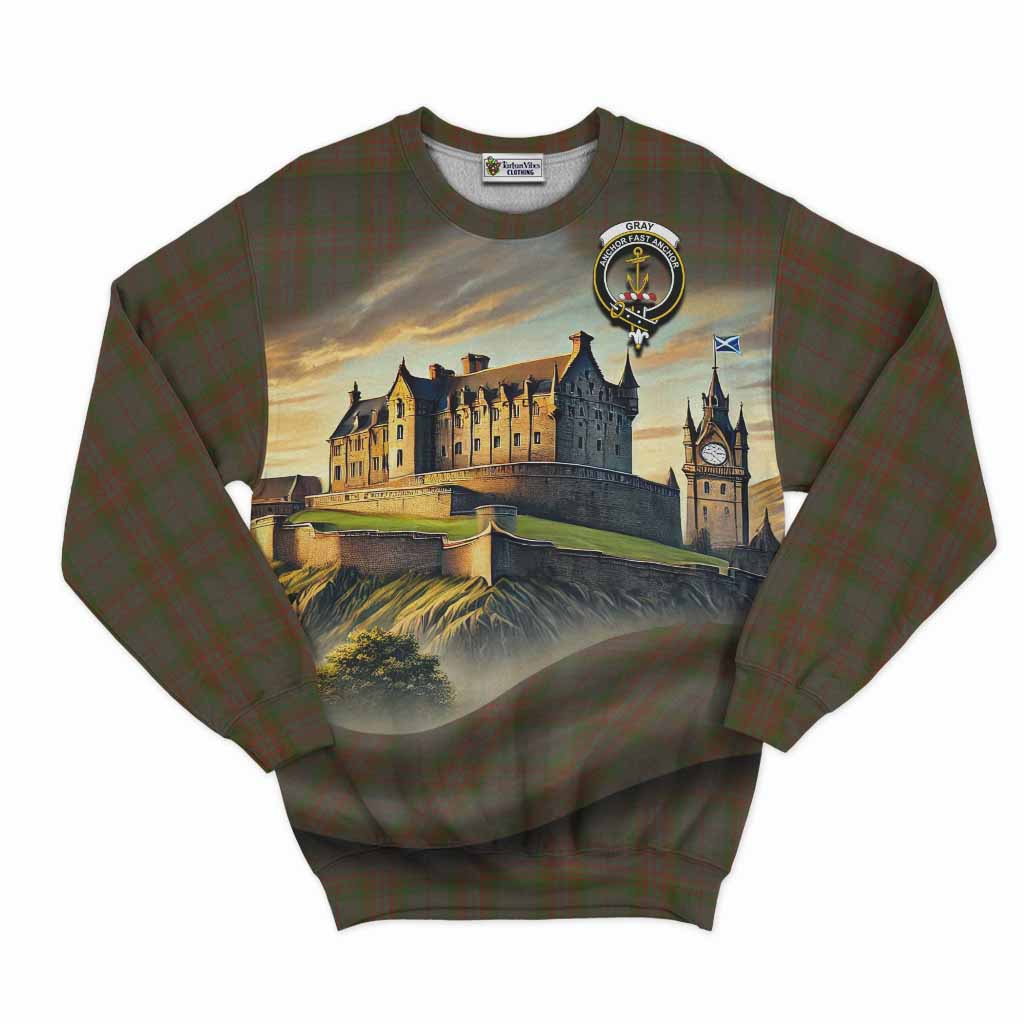 Gray Tartan Family Crest Sweatshirt with Scottish Ancient Castle Style Unisex - Tartan Vibes Clothing