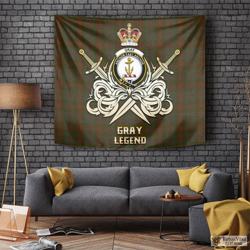 Gray Tartan Tapestry with Clan Crest and the Golden Sword of Courageous Legacy Tapestry - Tartan Vibes Clothing