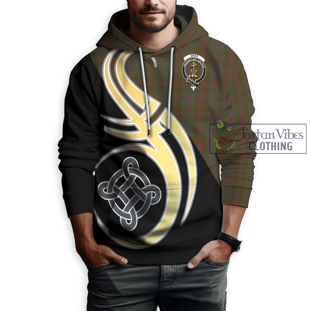 Gray Tartan Hoodie with Family Crest and Celtic Symbol Style Zip Hoodie - Tartan Vibes Clothing