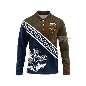 Gray Tartan Long Sleeve Polo Shirt Featuring Thistle and Scotland Map Unisex - Tartan Vibes Clothing