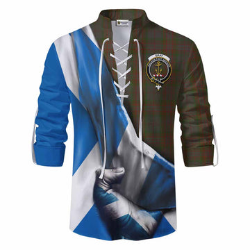 Gray Tartan Ghillie Kilt Shirt with Family Crest Scotland Patriotic Style Men - Tartan Vibes Clothing