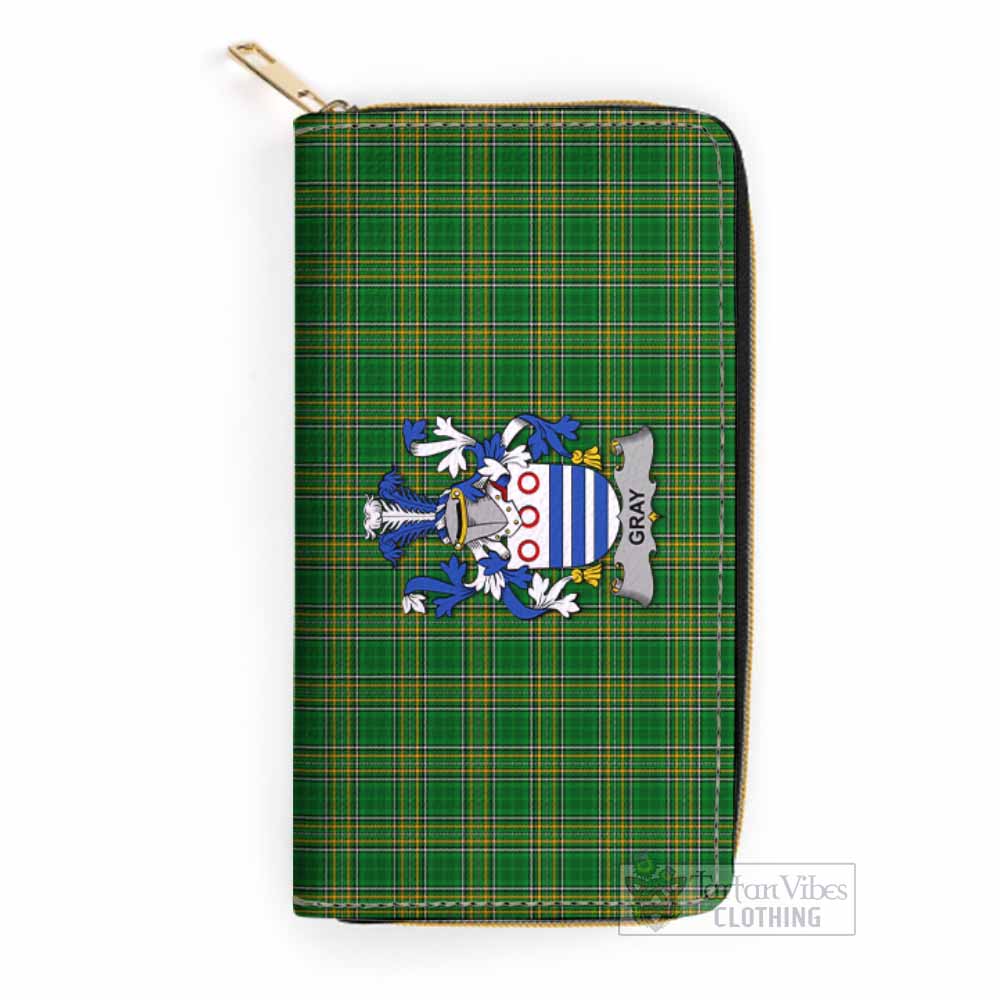 Tartan Vibes Clothing Gray Irish Clan Tartan Women's Leather Wallet with Coat of Arms