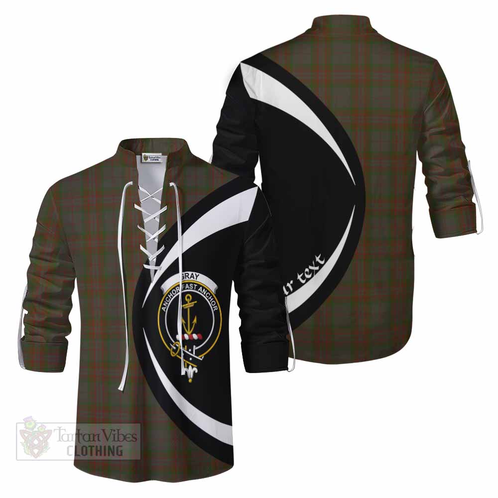 Gray Tartan Ghillie Kilt Shirt with Family Crest Circle Style Men - Tartan Vibes Clothing