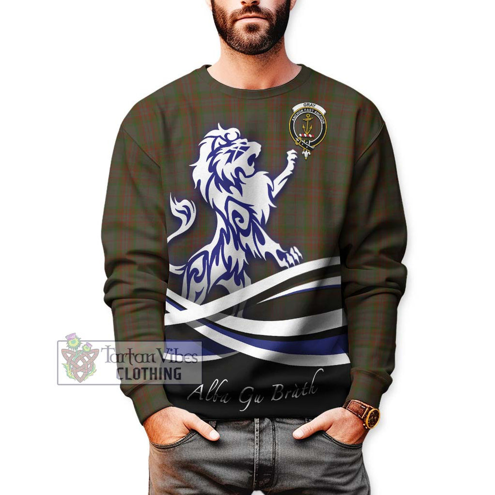 Gray Tartan Sweatshirt with Alba Gu Brath Regal Lion Emblem Unisex - Tartan Vibes Clothing