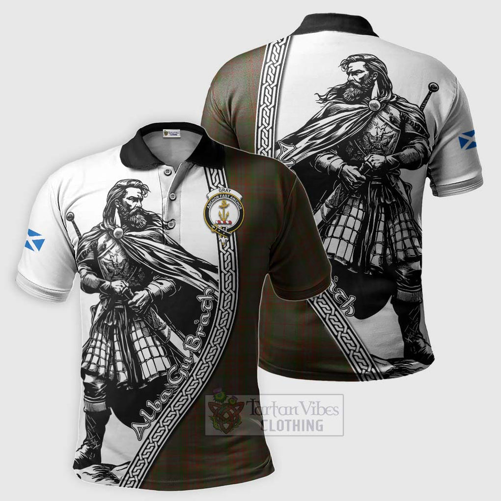 Gray Tartan Clan Crest Polo Shirt with Highlander Warrior Celtic Style Kid - Tartan Vibes Clothing