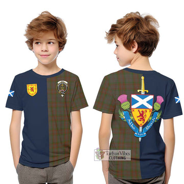 Gray Tartan Kid T-Shirt Alba with Scottish Lion Royal Arm Half Style Youth XL Size14 - Tartan Vibes Clothing