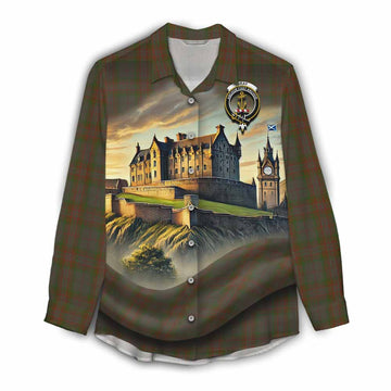 Gray Tartan Family Crest Women's Casual Shirt with Scottish Ancient Castle Style Female - Tartan Vibes Clothing