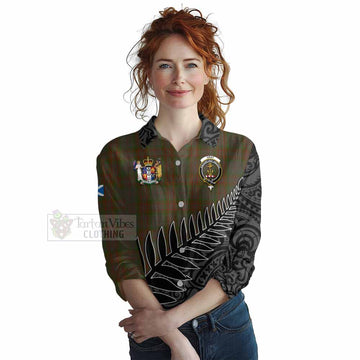 Gray Crest Tartan Women's Casual Shirt with New Zealand Silver Fern Half Style Female - Tartan Vibes Clothing