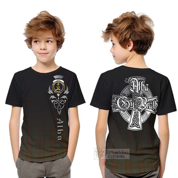 Gray Tartan Kid T-Shirt Featuring Alba Gu Brath Family Crest Celtic Inspired Youth XL Size14 - Tartan Vibes Clothing