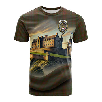 Tartan Vibes Clothing Gray Tartan Family Crest Cotton T-shirt with Scottish Ancient Castle Style