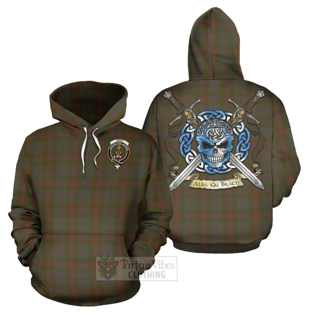 Gray Tartan Hoodie with Family Crest Celtic Skull Style Zip Hoodie - Tartan Vibes Clothing