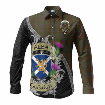 Gray Tartan Family Crest Long Sleeve Button Shirt Lion Rampant Royal Thistle Shield Celtic Inspired Men's Shirt S - Tartan Vibes Clothing