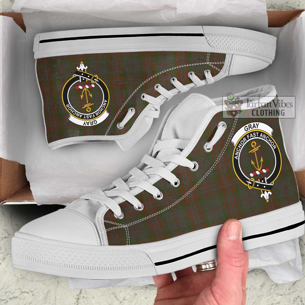 Gray Tartan High Top Shoes with Family Crest Kid High Top - White Sole - Tartan Vibes Clothing