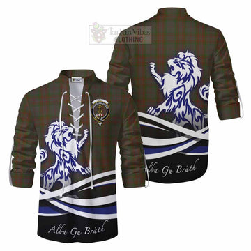 Gray Tartan Ghillie Kilt Shirt with Alba Gu Brath Regal Lion Emblem Men - Tartan Vibes Clothing