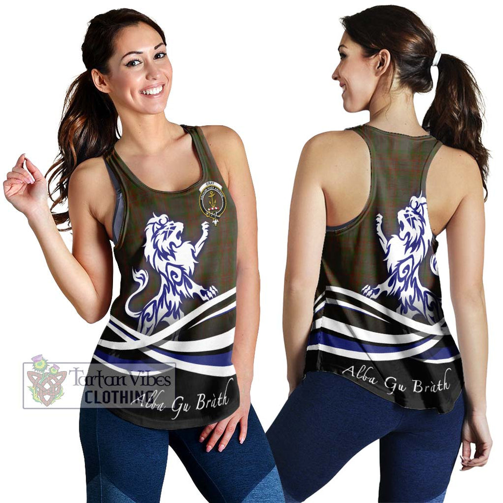 Gray Tartan Women's Racerback Tanks with Alba Gu Brath Regal Lion Emblem 4XL - Tartan Vibes Clothing