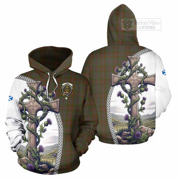 Gray Tartan Hoodie with Family Crest and St. Andrew's Cross Accented by Thistle Vines Zip Hoodie - Tartan Vibes Clothing